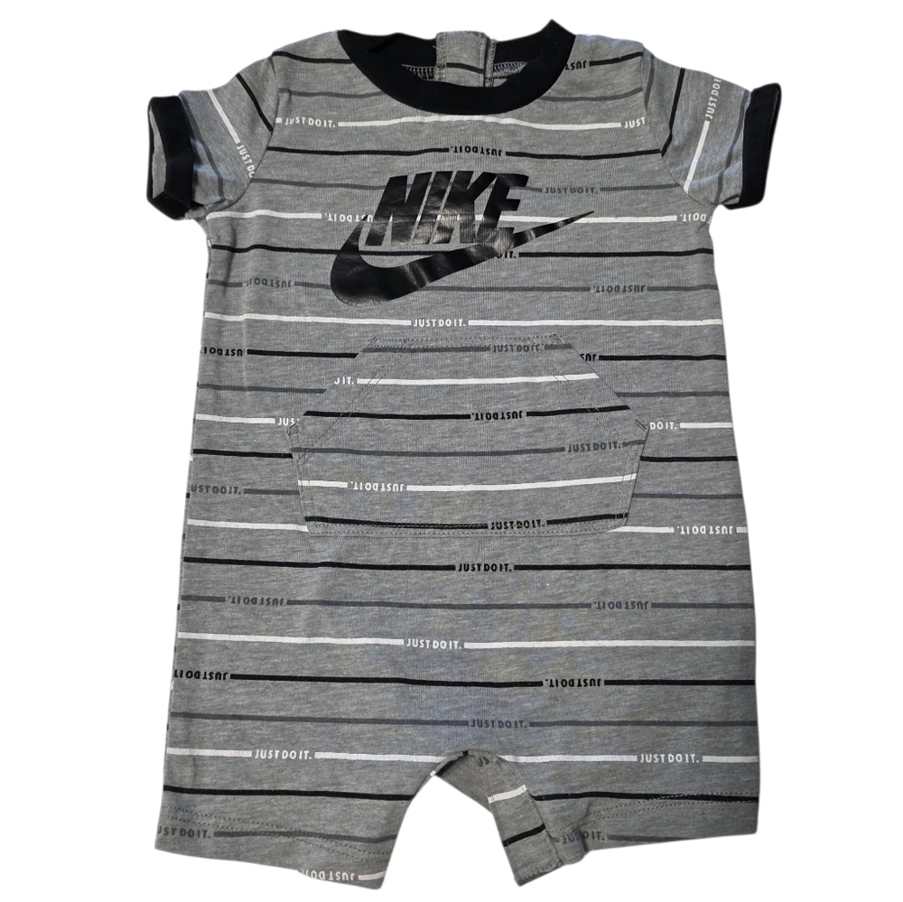 Nike Activewear Dri-fit Baby Romper Onesie Coverall Gray & Black Stripes Boys 3m